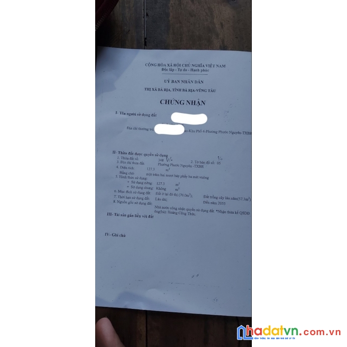 Đất chính chủ - mặt tiền vị trí đẹp tại phước nguyên, tp bà rịa - tỉnh bà rịa vũng tàu
