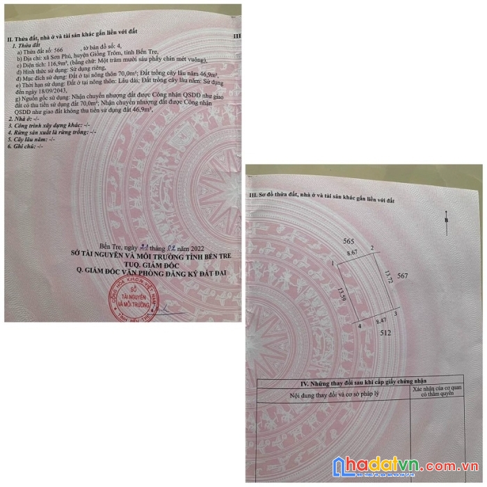 Chính chủ bán nền thổ cư đường xe tải tại xã sơn phú, giồng trôm, bến tre