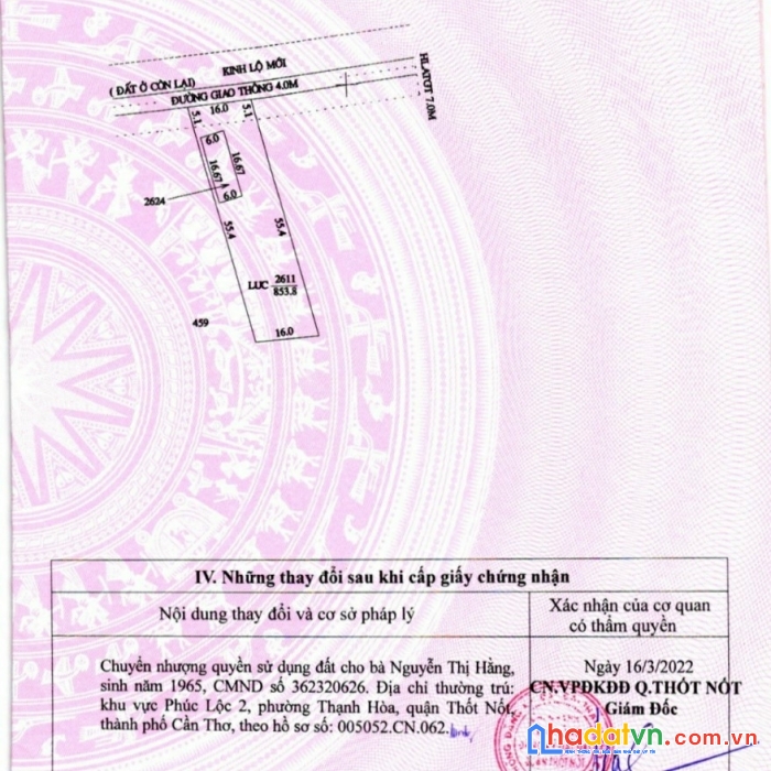 Chính chủ bán nhanh lô đất đẹp - giá ưu đãi tại quận thốt nốt, tp. cần thơ.