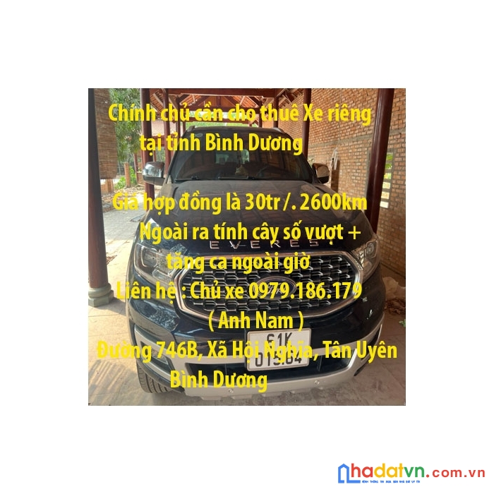 Chính chủ cần cho thuê xe riêng tại tỉnh bình dương