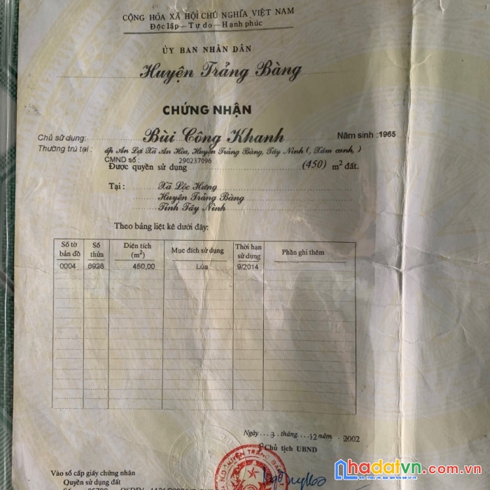 Chính chủ bán nhanh lô đất đẹp - giá ưu đãi tại trảng bàng - tây ninh