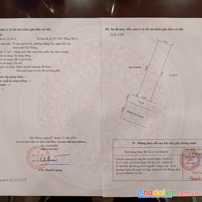 Bán lô đất 77m2 tđc điểm 2 đằng hải giá 60tr