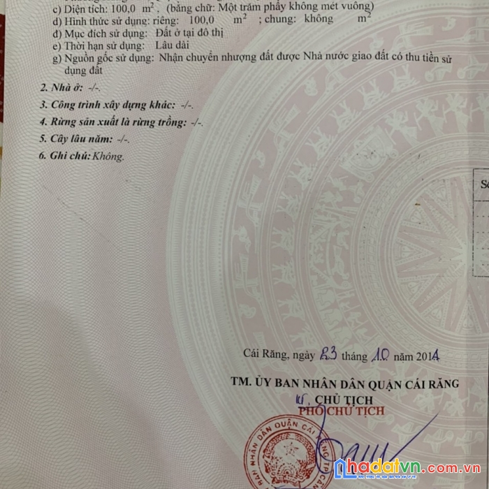 Chính chủ cần bán nhanh lô đất vị trí đẹp tại phường hưng phú, quận cái răng, tp cần thơ