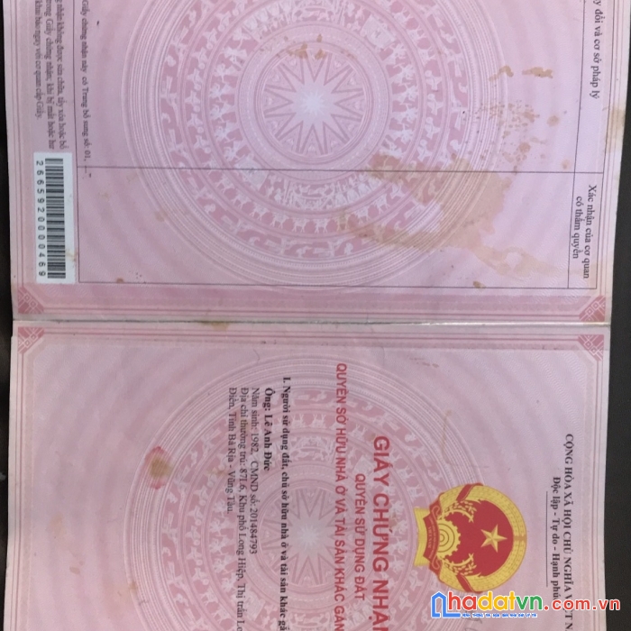 Bán lô đất thổ cư tại thị trấn long điền, huyện long điền, tỉnh bà rịa - vũng tàu