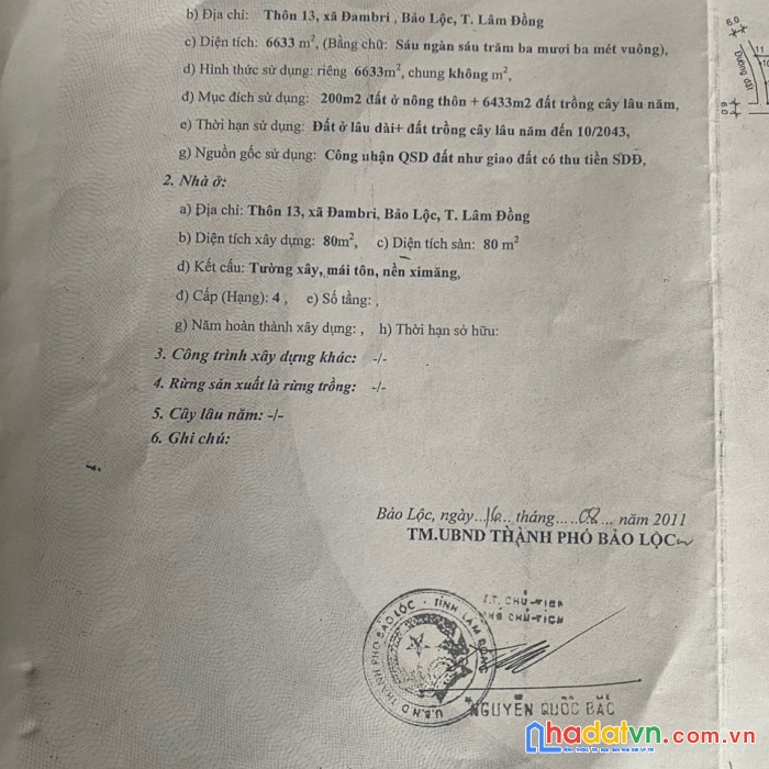 Chính chủ cần bán nhanh lô đất mặt tiền nhựa thích hợp kinh doanh buôn bán ngay đambri - bảo lộc