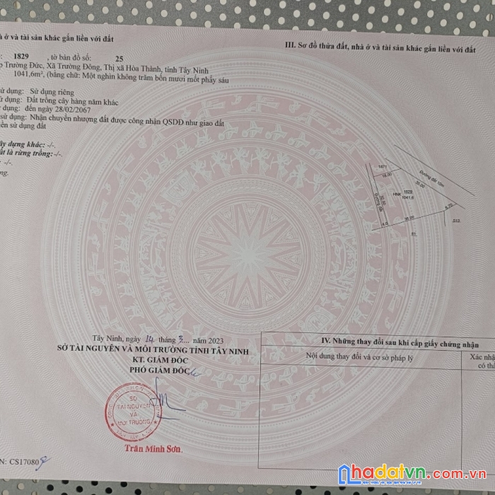 Chính chủ cần bán đất tại ấp trường đức, xã trường đông, tx hoà thành, tỉnh tây ninh