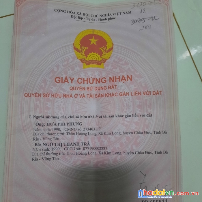 Chính chủ cần bán lô đất ở huyện châu đức, bà rịa vũng tàu