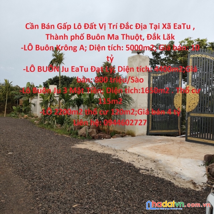 Cần bán gấp lô đất vị trí đắc địa tại xã eatu , thành phố buôn ma thuột, đắk lăk