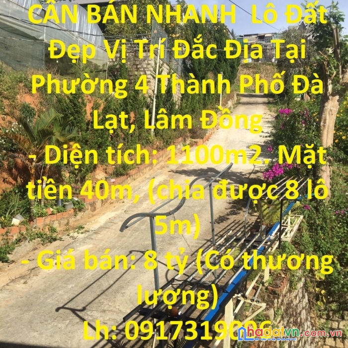 Cần bán nhanh  lô đất đẹp vị trí đắc địa tại phường 4 thành phố đà lạt, lâm đồng