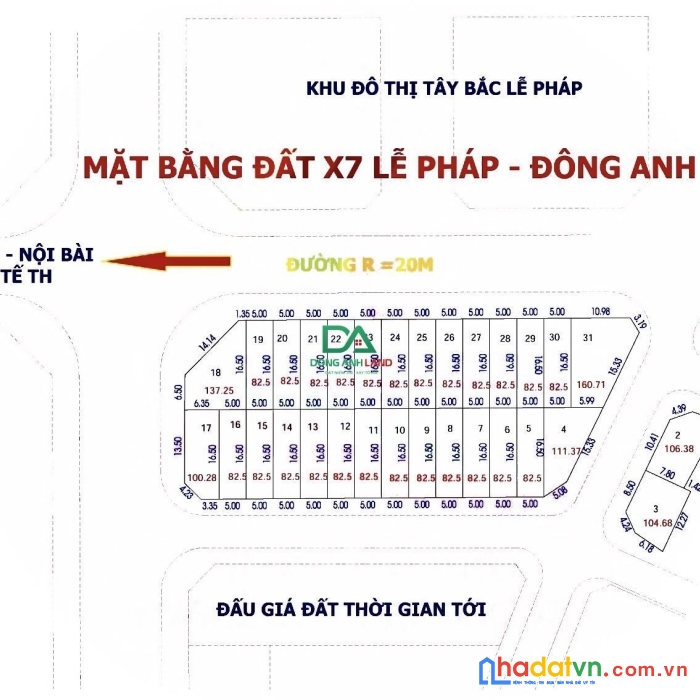 Bán đất đấu giá x7 lễ pháp tiên dương đông anh đường 20m