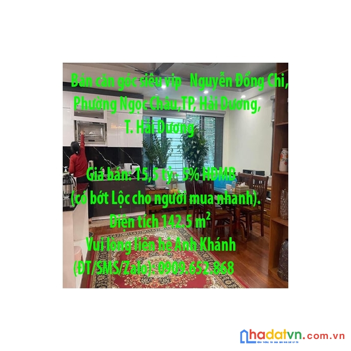 Bán căn góc siêu vip 142,5m2 mặt nguyễn đổng chi, phường ngọc châu,tp, hải dương,t. hải dương