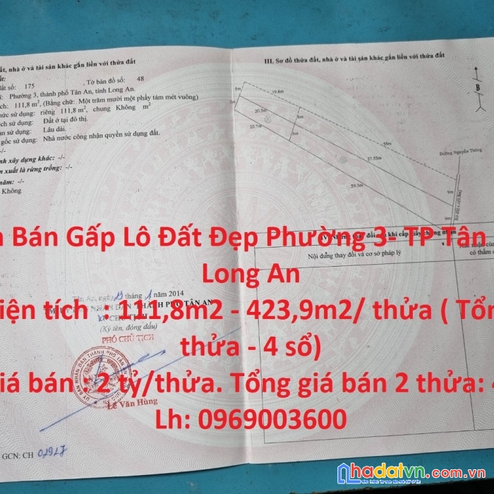 Cần bán gấp lô đất đẹp phường 3- tp tân an - long an