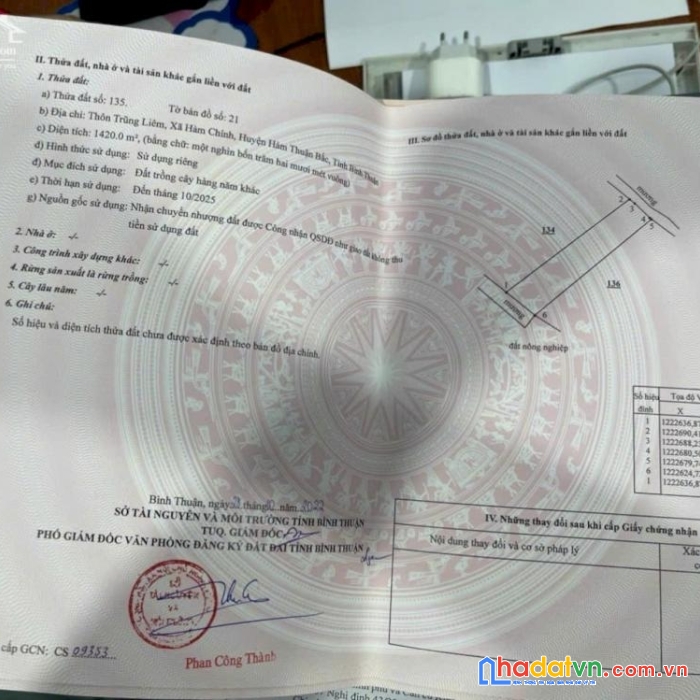 Chính chủ cần bán lô đất đang trồng cây ăn quả vị trí đẹp ngay hàm chính - hàm thuận bắc - bình