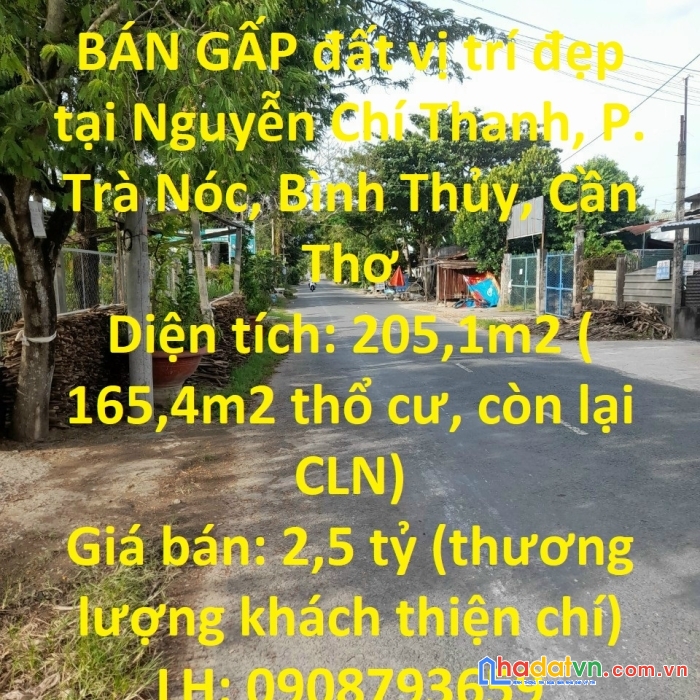 Bán gấp đất vị trí đẹp tại nguyễn chí thanh, p. trà nóc, bình thủy, cần thơ