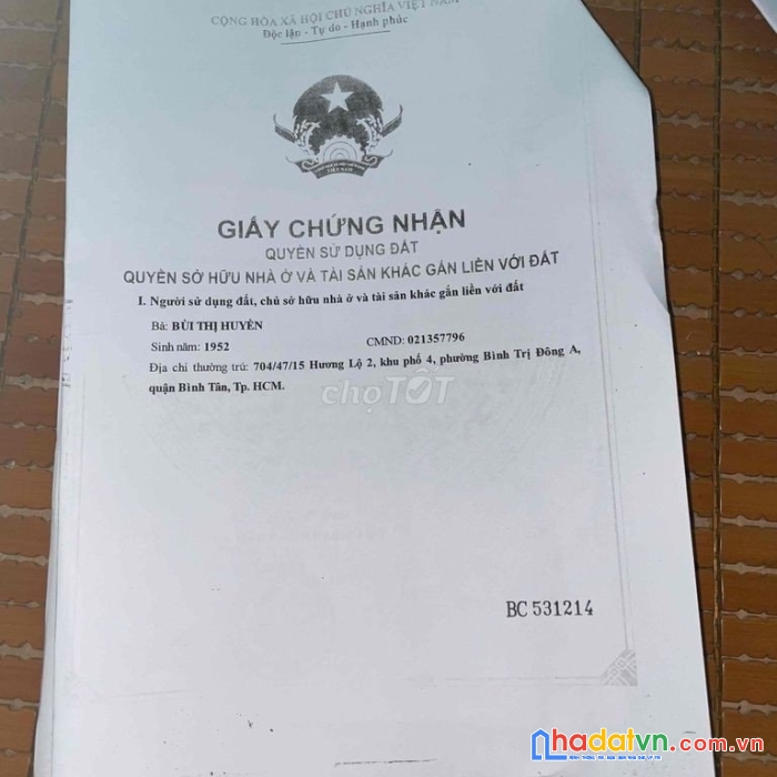 Cần bán nhà 4mx12m, 704/47/15 hl2 bình trị đông a.phường bình trị đông a- quận bình tân-tp hồ chí