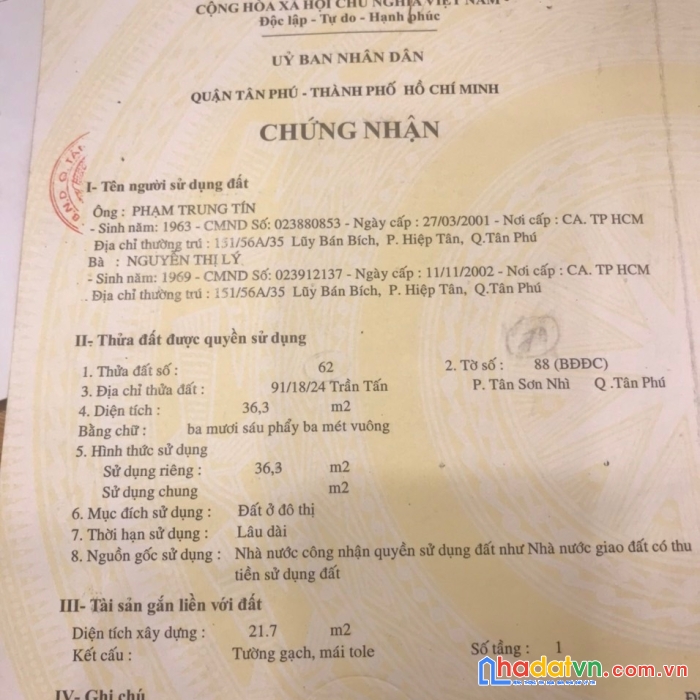 Bán nhà hxh 91/18 trần tấn- tsn- tân phú 40m2