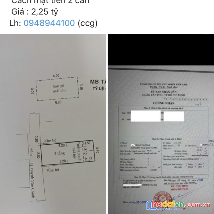 Bán nhà phường phú trung quận tân phú 48m2
