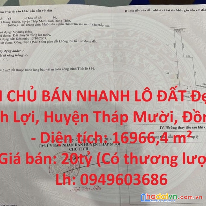Chính chủ bán nhanh lô đất đẹp tại xã thạnh lợi, huyện tháp mười, đồng tháp