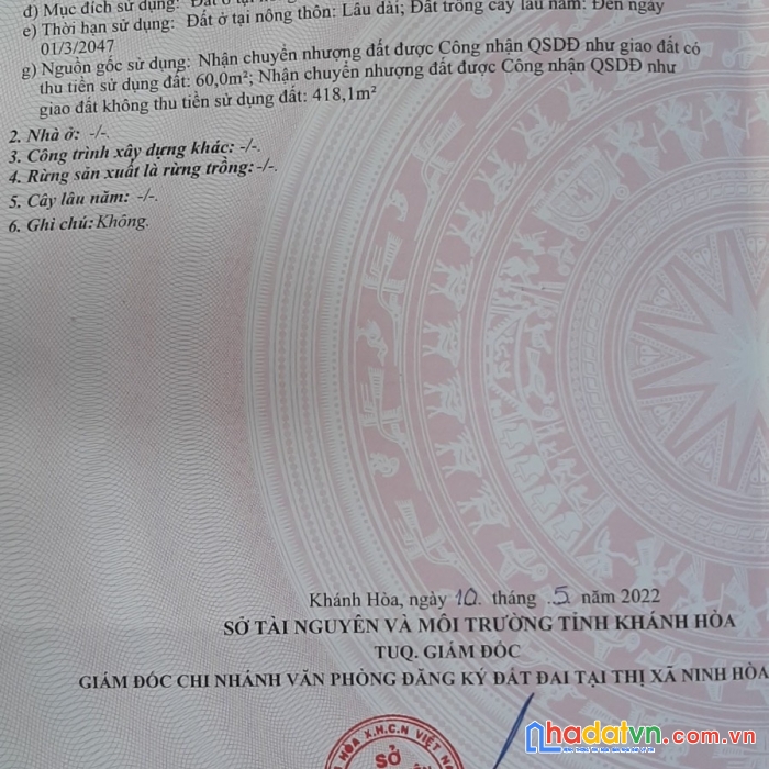 Cần bán lô đất phước lâm, ninh hòa 12x40 giá tốt