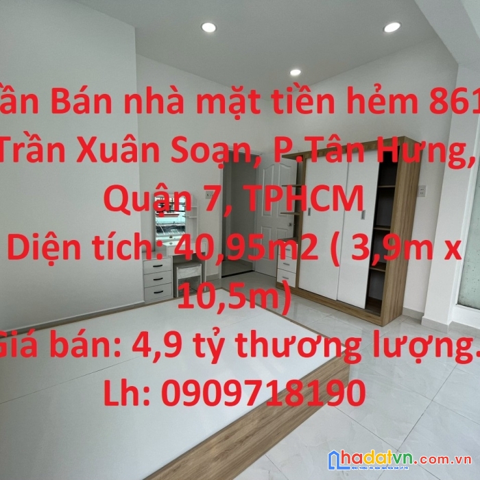 Cần bán nhà mặt tiền hẻm 861 trần xuân soạn, p.tân hưng, quận 7, tphcm