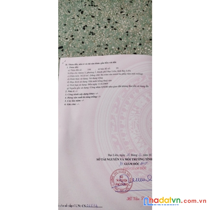 Chính chủ cần bán nhanh đất vị trí đẹp tại phường 2, tp bạc liêu