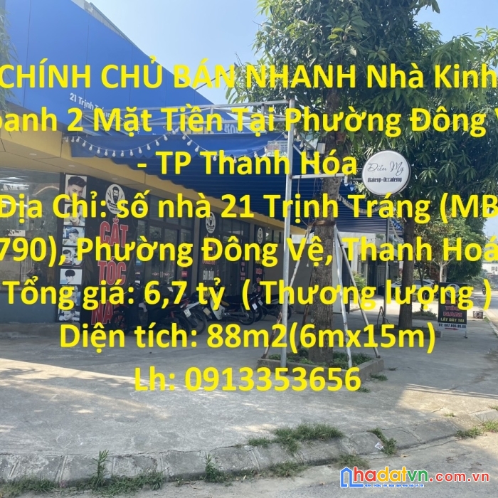 Chính chủ bán nhanh nhà kinh doanh 2 mặt tiền tại phường đông vệ - tp thanh hóa