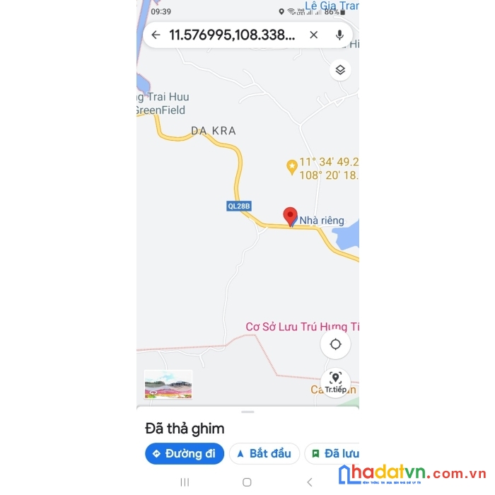 Chính chủ  bán gấp lô đất có sẵn nhà cấp 4 (22,15 m x 34m) tc 300m2, mt ql 28b thuộc xã tà hine,