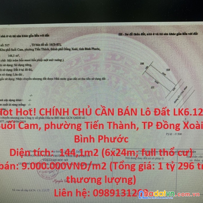 Hot hot hot! chính chủ cần bán lô đất khu phố suối cam, tp đồng xoài