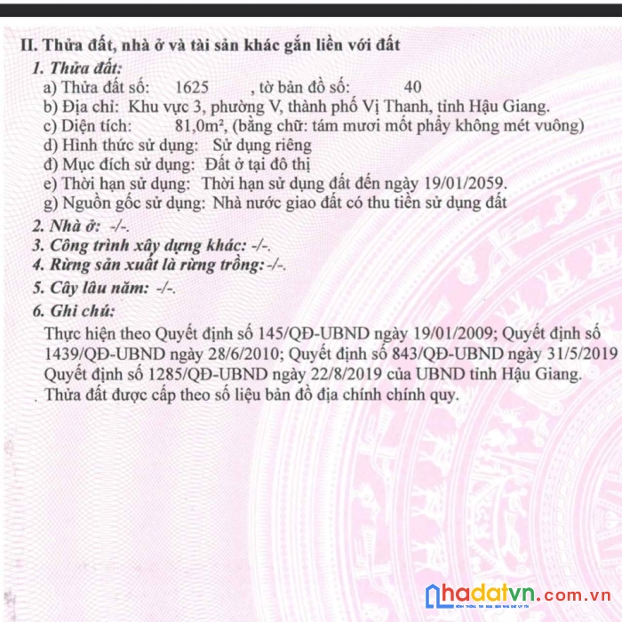 Bán nền 81m2 chợ đêm vị thanh chỉ 850 triệu