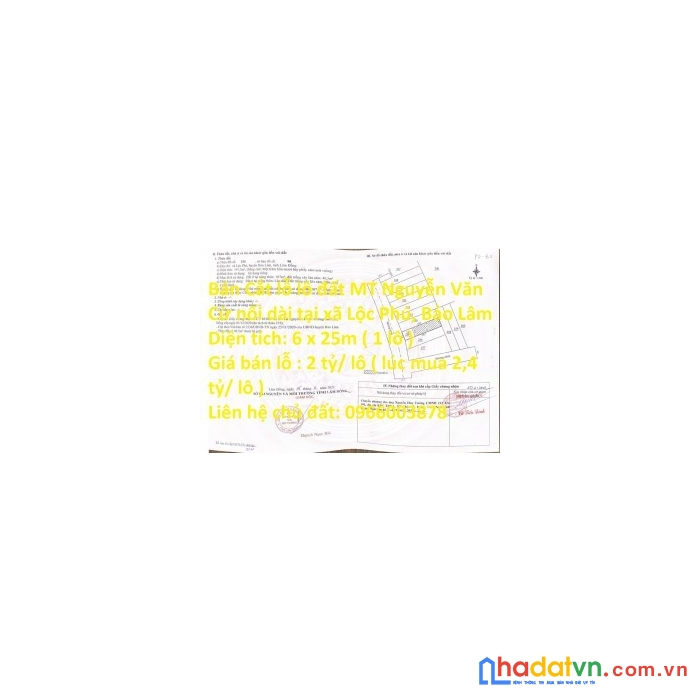 Bán cắt lỗ lô đất mt nguyễn văn cừ nối dài tại xã lộc phú, bảo lâm