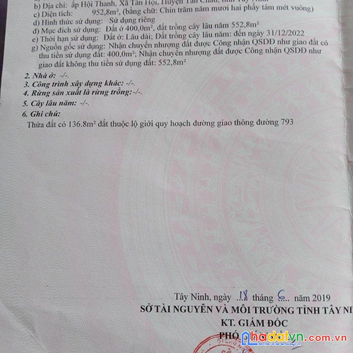 Chính chủ  bán lô đất đẹp tại mặt tiền đường đt.793 tân châu - tây ninh
