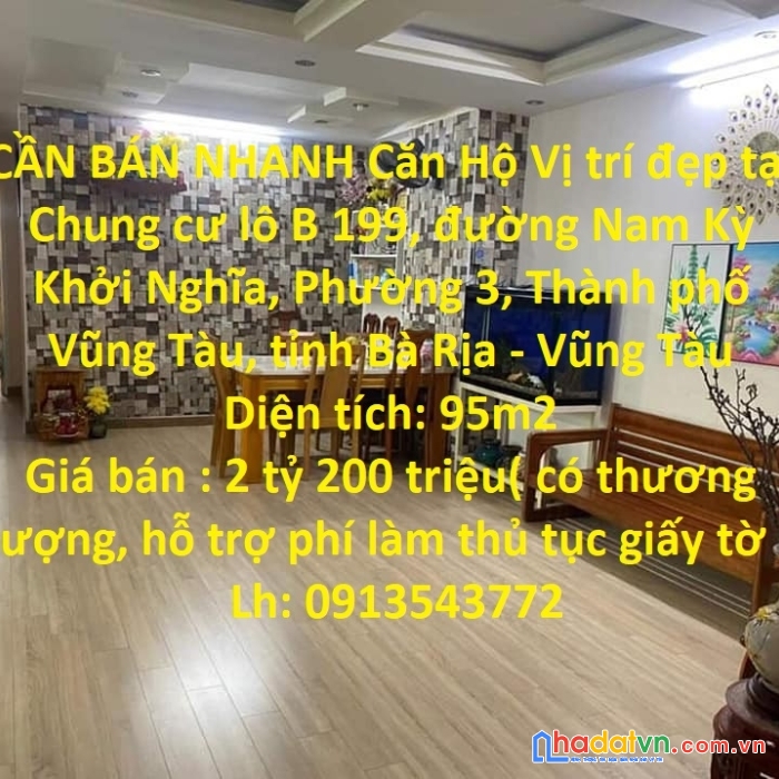 Cần bán nhanh căn hộ vị trí đẹp tại chung cư lô b 199 đường nam kỳ khởi nghĩa