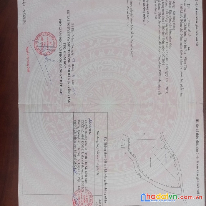 Chính chủ cần bán thửa đất số 214, tờ bản đồ số 64