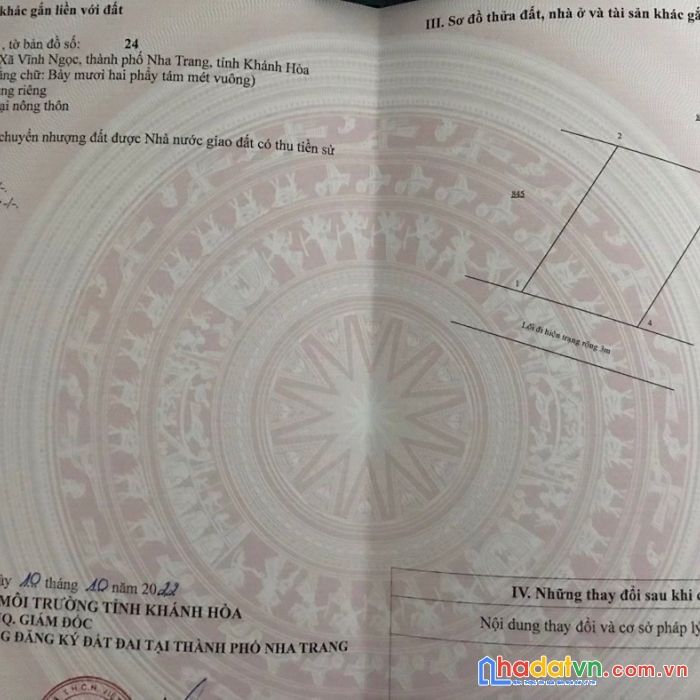 Bán đất hẻm liên hoa, vĩnh ngọc, nha trang chỉ 1 tỷ 319tr