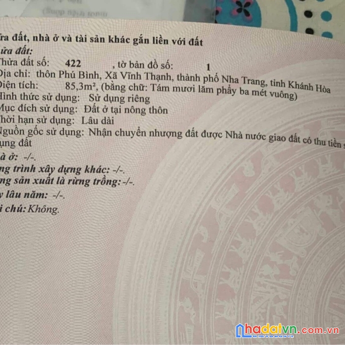 Bán đất phú bình, vĩnh thạnh giá chỉ 1 tỷ 320tr