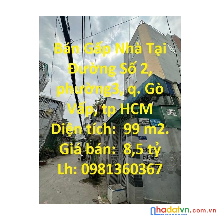 Bán gấp nhà tại đường số 2 ( gần đường nguyễn văn công) chợ tân sơn nhất