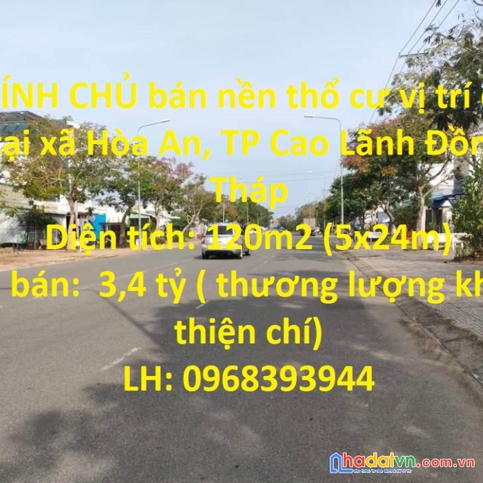 Chính chủ bán nền thổ cư vị trí đẹp tại xã hòa an, tp cao lãnh đồng tháp
