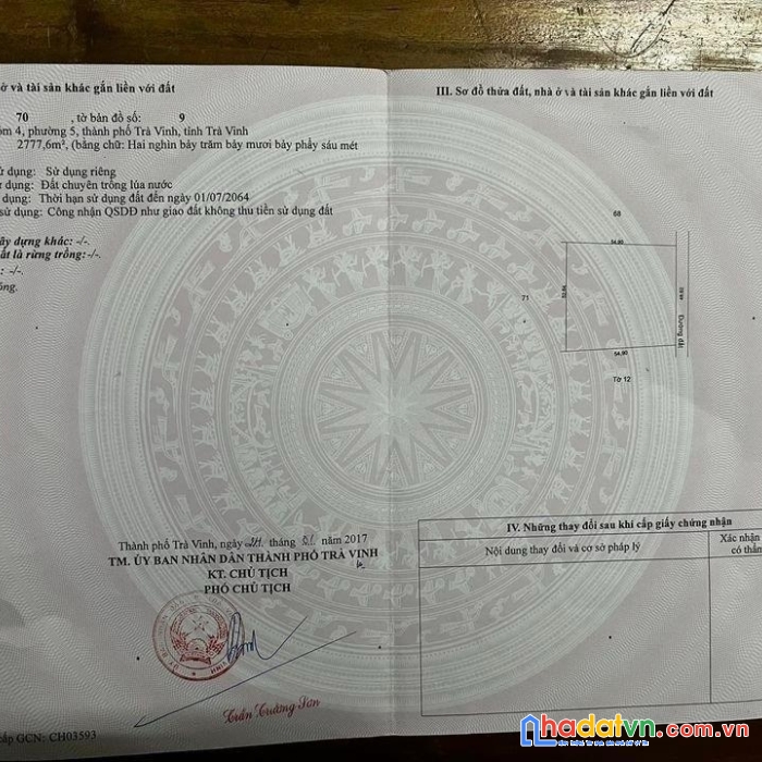 Chính chủ bán đất lúa tại phường 5, tp trà vinh