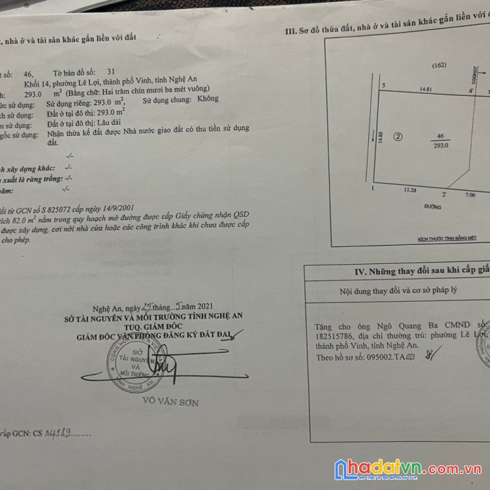Chính chủ cần bán nhanh lô đất vị trí đẹp tại tp. vinh, tỉnh nghệ an.