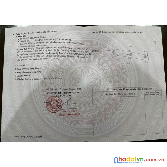 Chính chủ cần bán nhanh lô đất tại khu 5 xã kim đức việt trì phú thọ