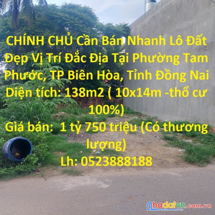 Chính chủ cần bán nhanh lô đất đẹp vị trí đắc địa tại biên hòa-đồng nai