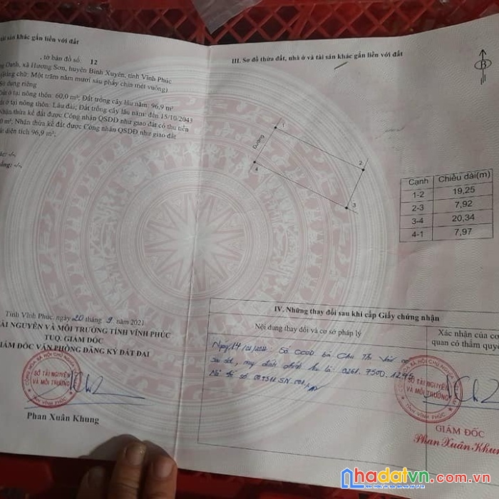 Chính chủ cần bán nhanh lô đất siêu đẹp tại thôn hoàng oanh, xã hương sơn, huyện bình xuyên, tỉnh