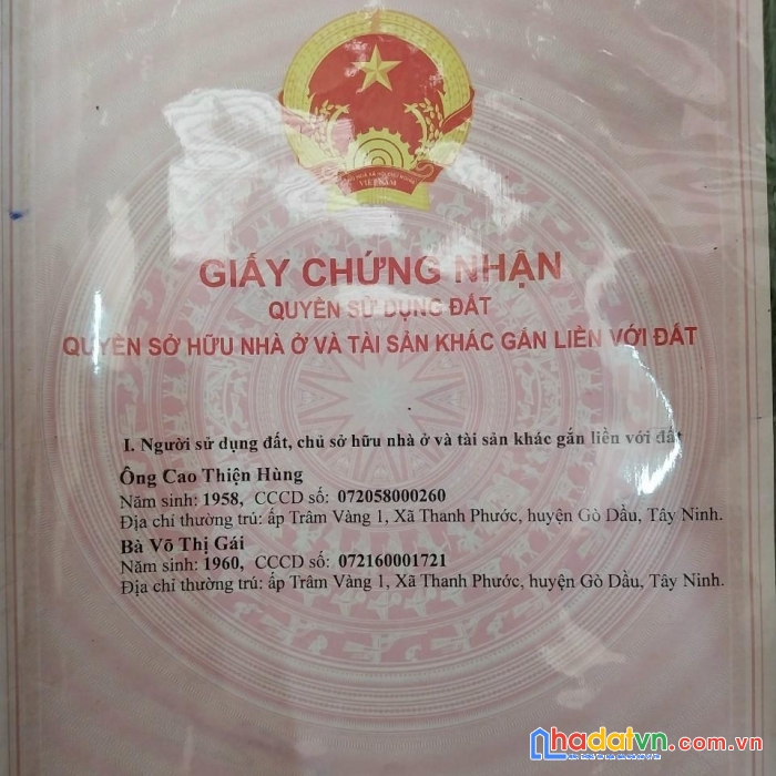 Lô đất chính chủ vị trí đẹp tại ấp trâm vàng 1, xã thanh phước, huyện gò dầu - tây ninh