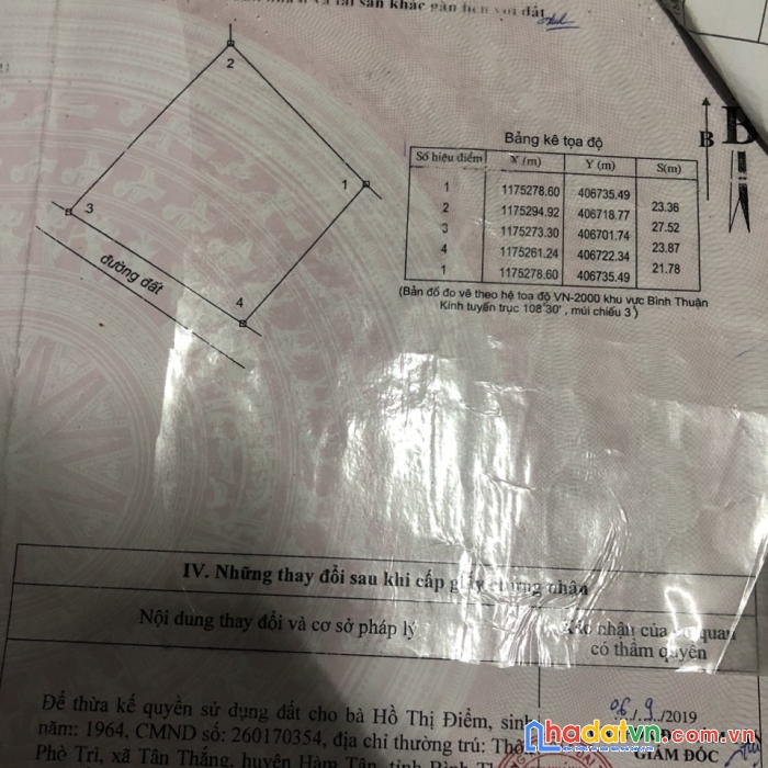 Cần bán lô đất thu hồi vốn tại thôn phò trì, xã tân thắng, huyện hàm tân, tỉnh bình thuận