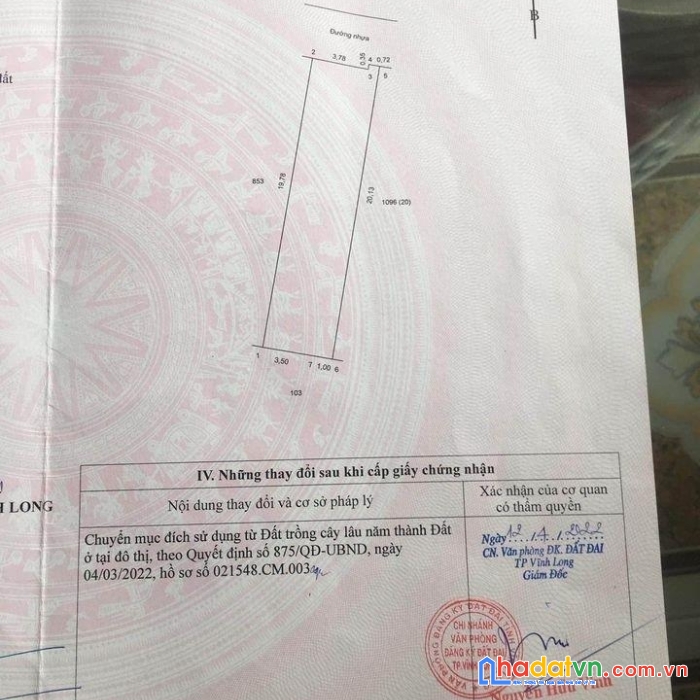 Chính chủ cần bán lô đất full thổ cư khu kim cương, phường 8, tp vĩnh long