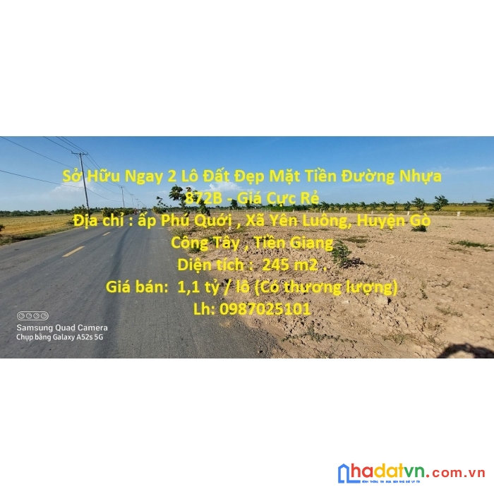 Sở hữu ngay 2 lô đất đẹp mặt tiền đường nhựa 872b - giá cực rẻ