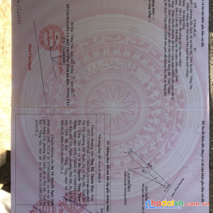 Chính chủ bán nhanh lô đất tại thị xã phú mỹ