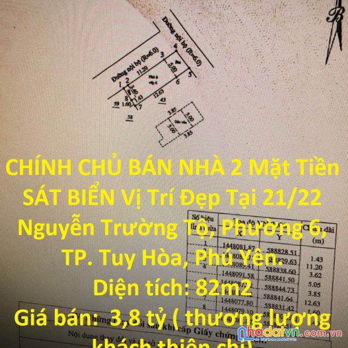 Chính chủ bán nhà 2 mặt tiền sát biển vị trí đẹp tại tp. tuy hòa, phú yên.