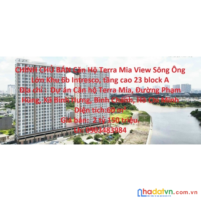 Chính chủ bán căn hộ terra mia view sông ông lớn khu 6b intresco, tầng cao 23 block a