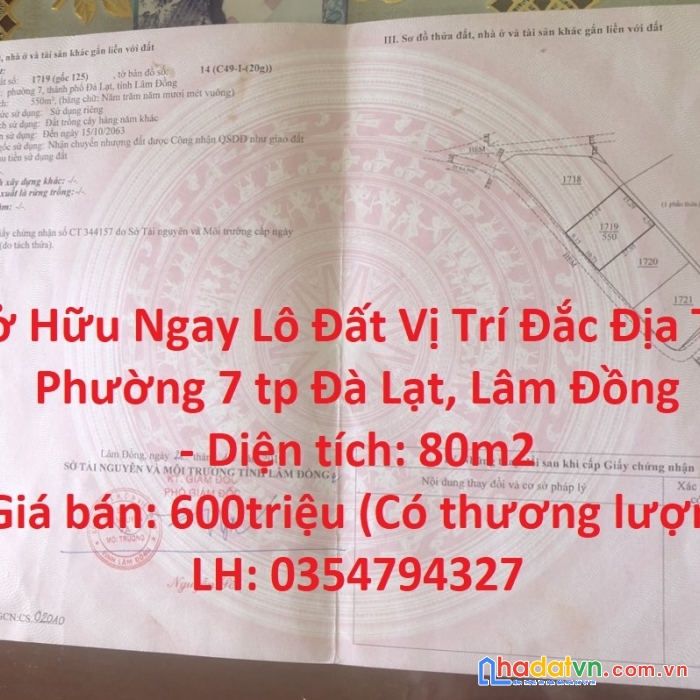Sở hữu ngay lô đất vị trí đắc địa tại phường 7 tp đà lạt, lâm đồng
